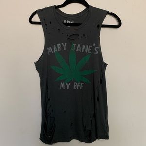 Urban Outfitters THC Mary Jane Leaf Distressed Muscle Tank
